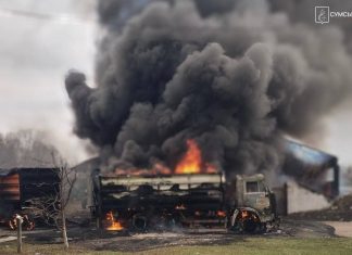 Damaged power substation after drone attack in Ukraine