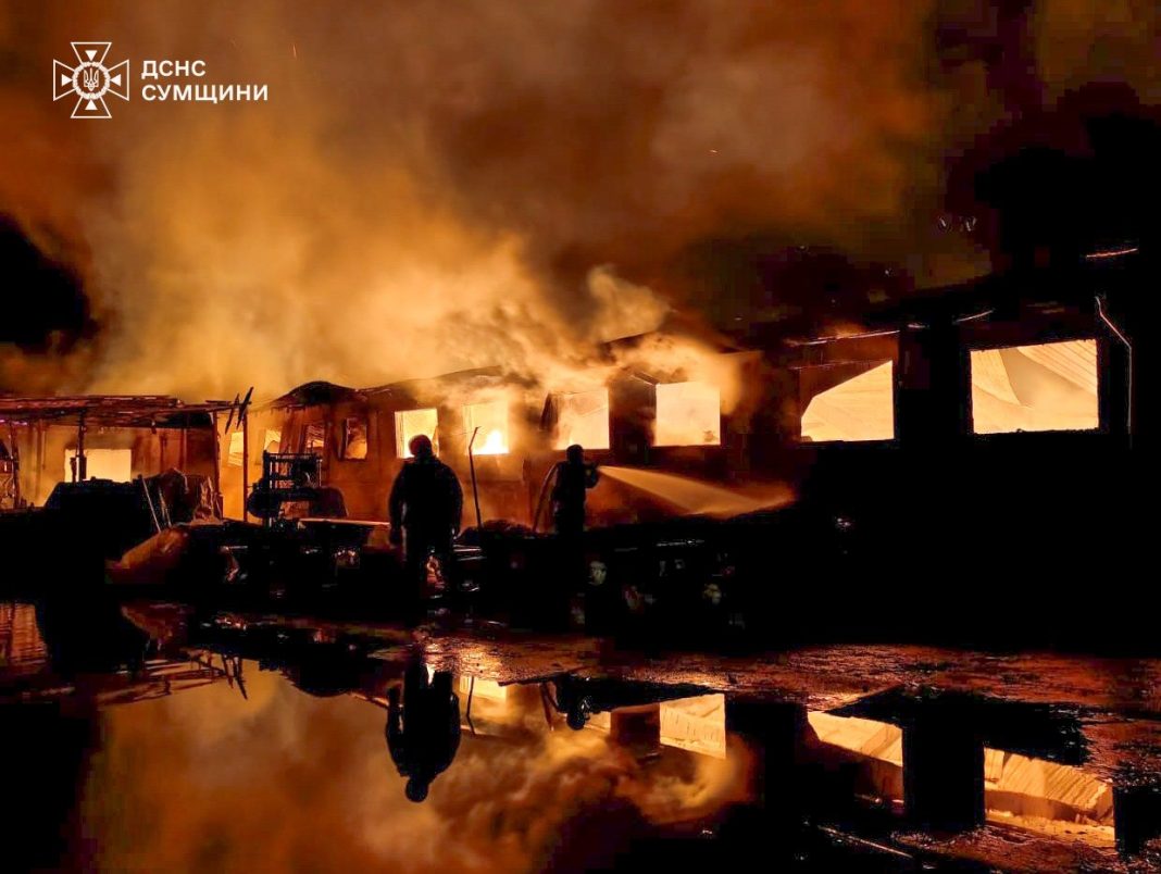 Fire after drone attack in Sumy region
