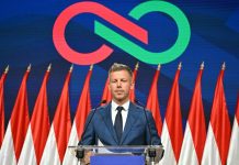 Peter Magyar during his speech