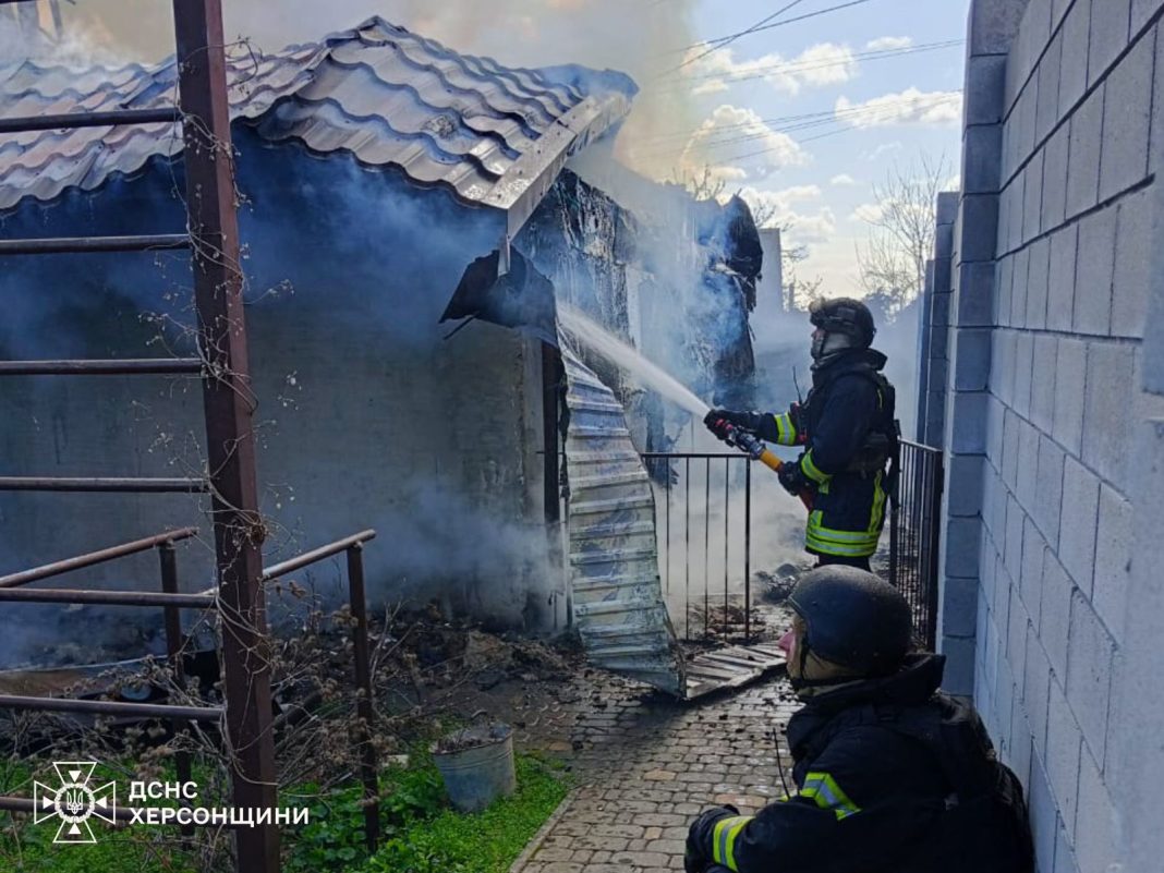 Rescuers extinguish fire after drone attack