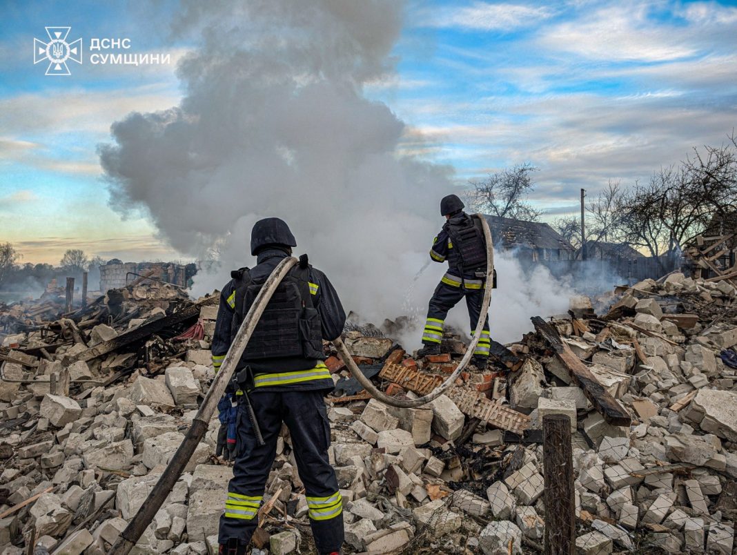 Rescuers extinguish fire after shelling