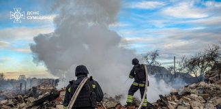 Rescuers extinguish fire after shelling
