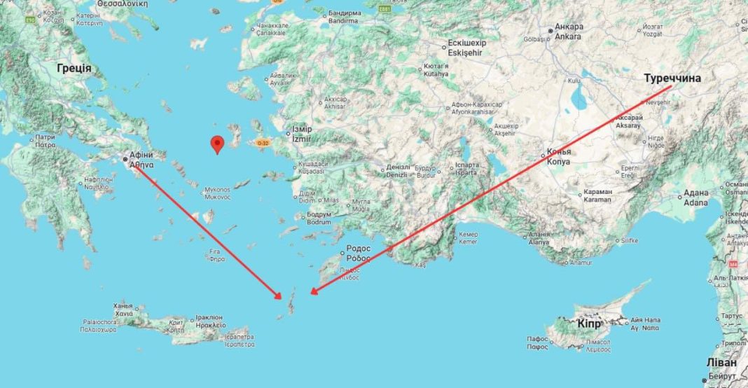 The disputed territory of Greece and Turkey