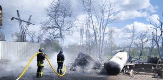 Fire at a petrol station in Kramatorsk after a drone attack