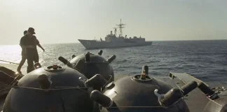A warship in the Strait of Hormuz