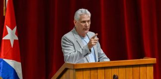 Cuban President Miguel Diaz-Canel during a statement on the United States