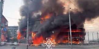 Destruction in Kyiv after a missile strike