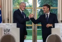 Норвегія приєднується до ядерної парасольки Франції Прем'єр-міністр Норвегії Йонас Гар Стере та президент Франції Еммануель Макрон під час зустрічі в Парижі