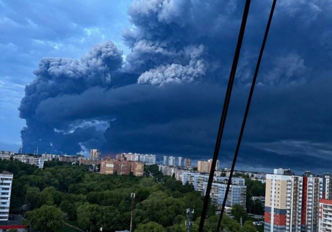 Drone attack on the Ryazan refinery, fire