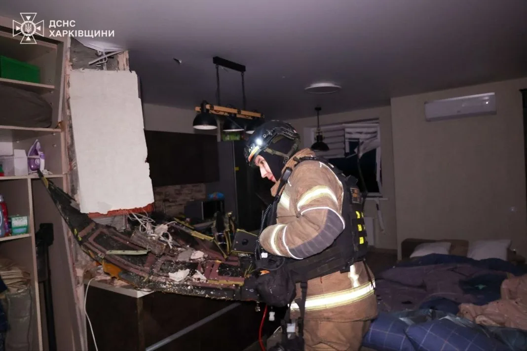 Consequences of a drone attack on a high-rise building in Kharkiv