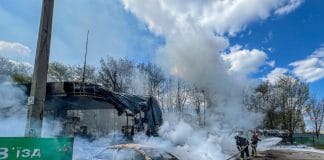 Fires after drone attack in Kharkiv