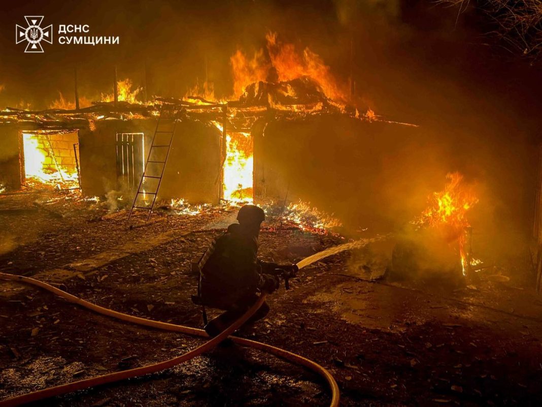 Fire after shelling in Sumy region