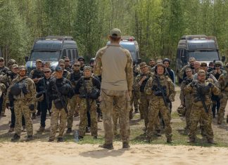 Intensive training of patrol police officers at the training ground