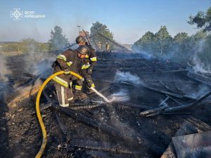 Rescuers extinguish fire in kindergarten after Russian attack