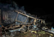 Fire after drone attack in Kharkiv region