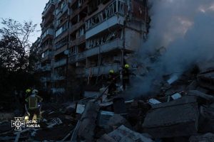 A house destroyed after a Russian attack in Kyiv