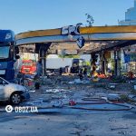 Petrol station burns down in Kyiv after falling debris
