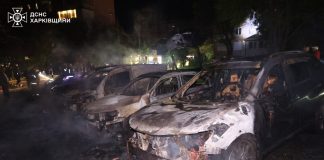 Fire after drone attack in Kharkiv