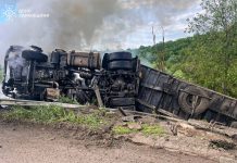 Truck burns down after drone attack in Kharkiv region