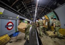 NATO troops on an abandoned London Underground platform during an exercise