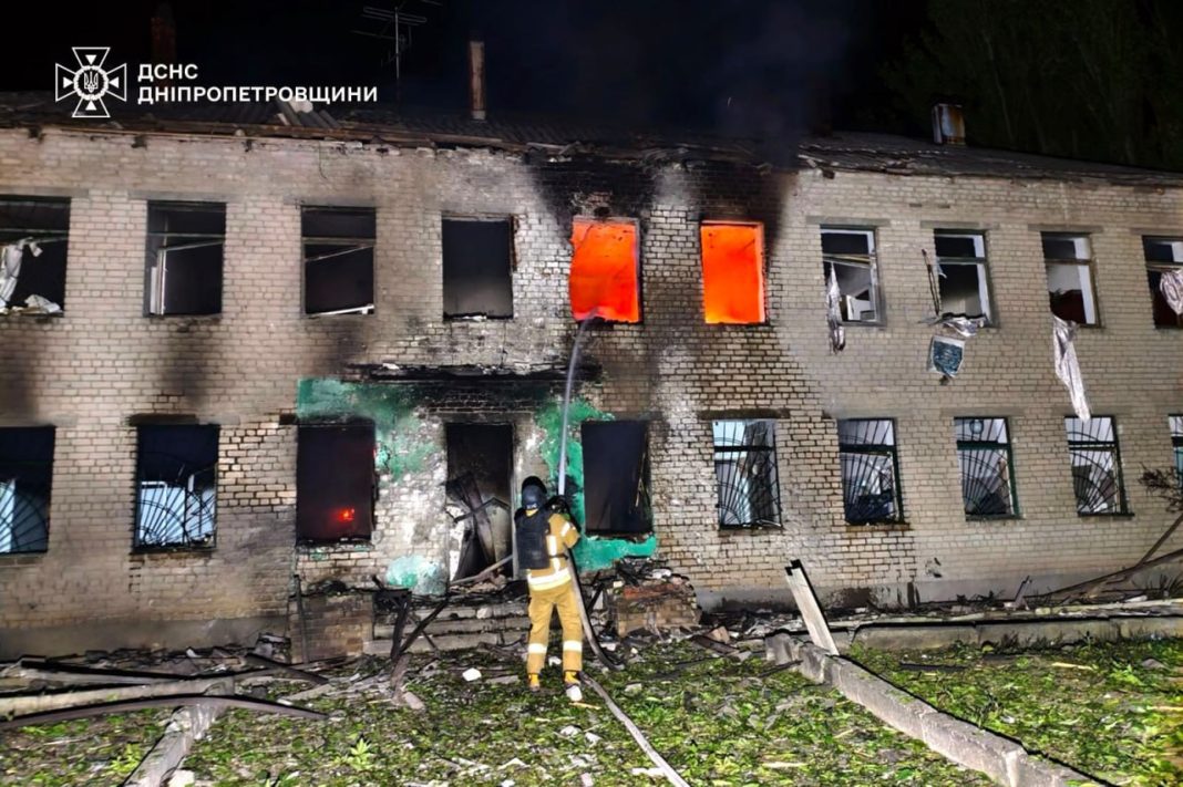 Damaged multi-storey building in Shakhtarsk after shelling