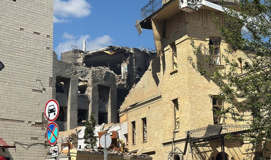 Damage to the building of the Main Department of the State Emergency Service in Podil, Kyiv, after a Russian strike