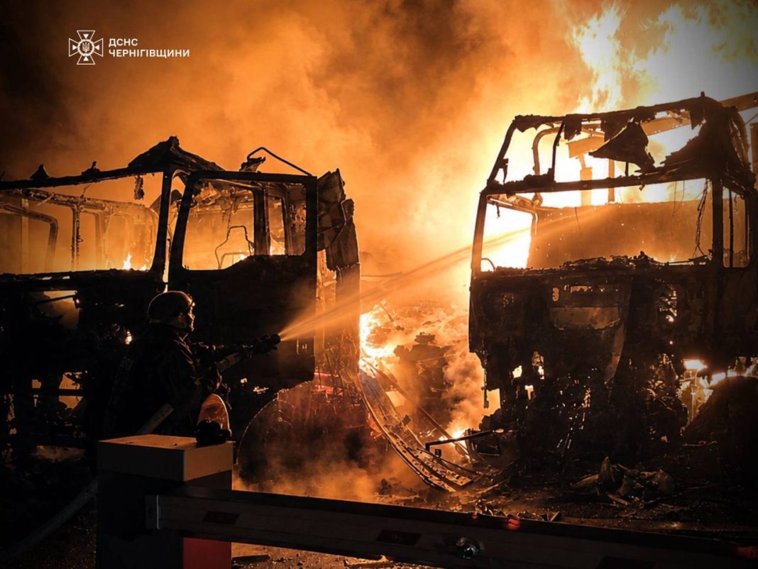 Fire at an enterprise in Koryukiv district of Chernihiv region after a UAV attack