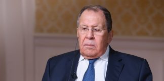 Міністр закордонних справ Росії Сергій Лавров під час офіційного виступу