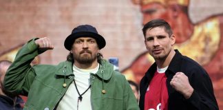 Oleksandr Usyk and Rico Verkhoven during a duel of views in Egypt