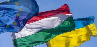 Flags of Ukraine, Hungary and the EU