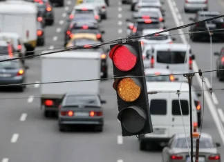Cars on the road with cameras for automatic detection of violations in a city in Ukraine