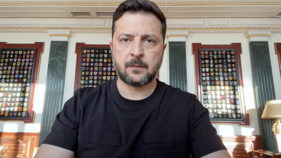 The President of Ukraine, Volodymyr Zelenskyy, during an address to the nation.