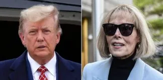Дональд Трамп та Е. Джин Керролл на фоні судової зали.