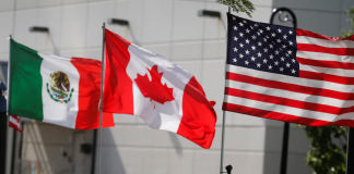 A look at the USMCA. The flags of the USA, Mexico and Canada