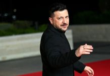 Volodymyr Zelenskyy during a speech, 2026