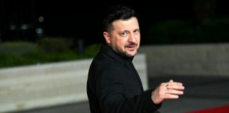 Volodymyr Zelenskyy during a speech, 2026