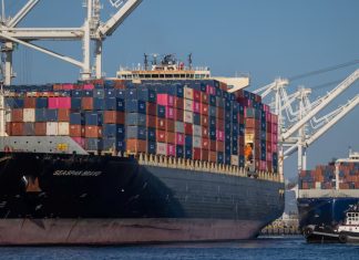 США планують ввести додаткові мита на імпорт із 60 країн Вантажний термінал порту з контейнерами, що символізує міжнародну торгівлю та митні обмеження.
