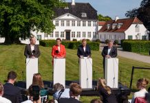 Mette Frederiksen and coalition leaders at the Prime Minister's residence in Denmark