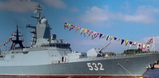 Project 20380 Steregushchiy corvette at sea during service in the Russian Navy