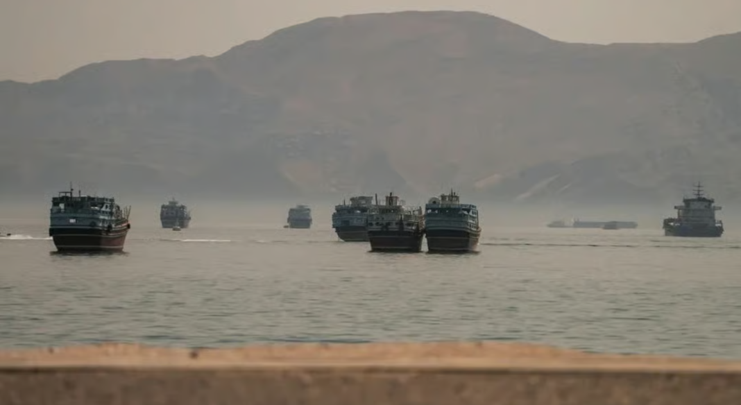 cargo ships in the Strait of Hormuz Tankers and cargo ships in the Strait of Hormuz amid tensions in the Middle East