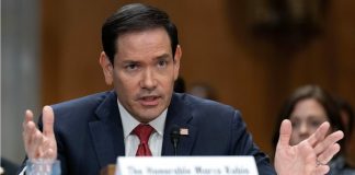 U.S. Secretary of State Marco Rubio speaks at a Congressional hearing on the war in Ukraine