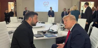 G7 обговорює санкції проти РФ: що вирішили Трамп і Зеленський Президент України Володимир Зеленський та президент США Дональд Трамп під час переговорів на саміті G7 у Франції