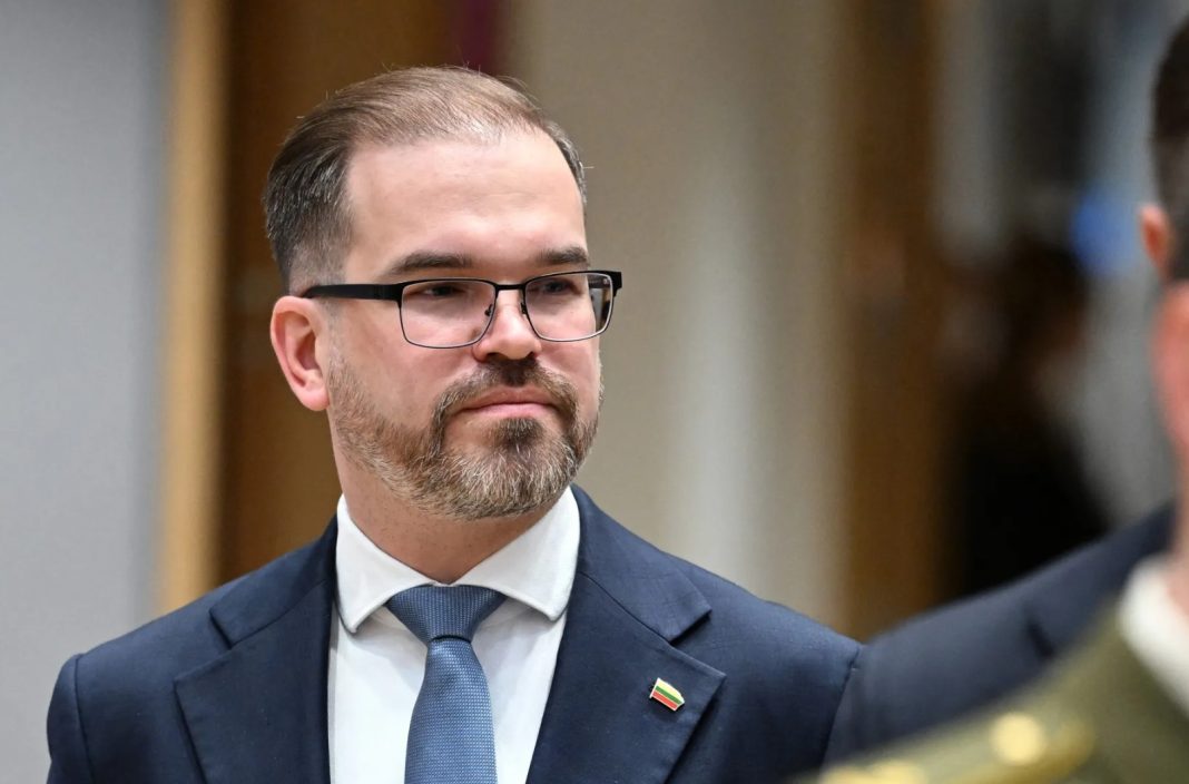 Lithuanian Defence Minister Robertas Kaunas during a press conference in Vilnius