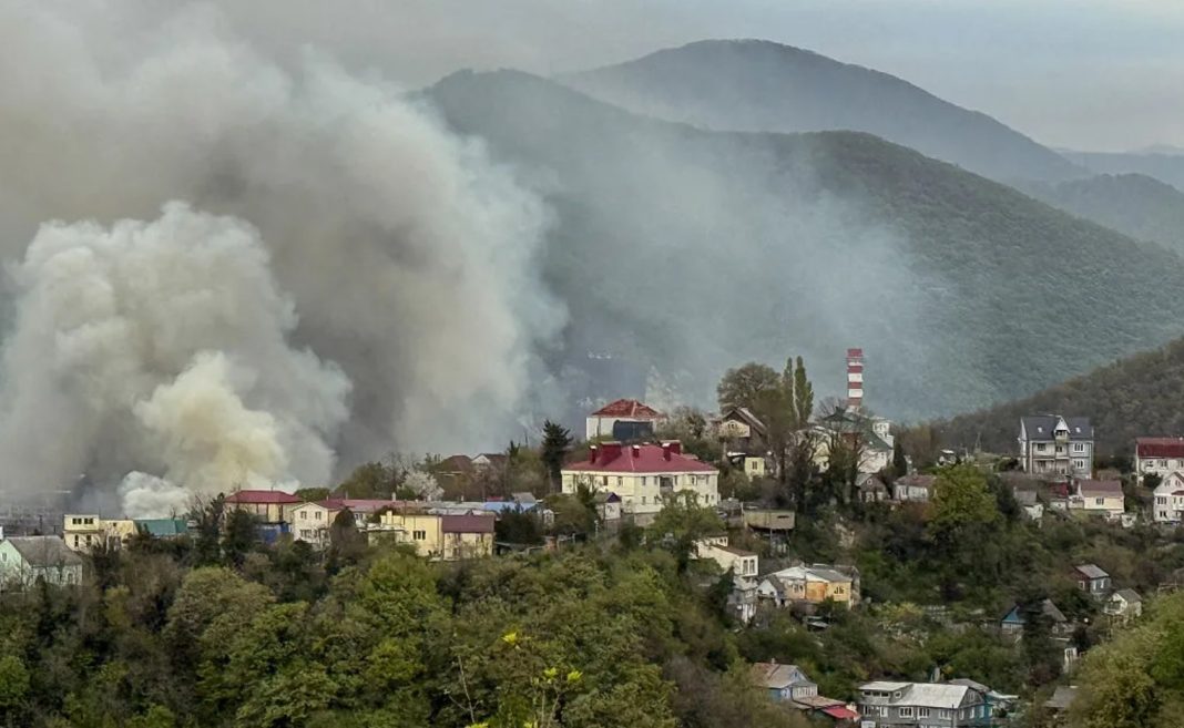 An oil refinery in Russia after a drone attack, May 2016