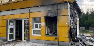 Damaged petrol station in Chernihiv region after a missile attack by Russian troops.