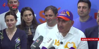 Armenian Prime Minister Nikol Pashinyan declares victory in the elections Armenian Prime Minister Nikol Pashinyan in front of the country's flag during the elections.