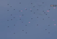 Destruction of a swarm of drones during South Korean military exercises