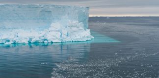 Відсутність морського льоду в морі Беллінсгаузена на заході Антарктичного півострова на супутниковому знімку.