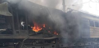 Russia attacks an electric locomotive in Zaporizhzhia: the locomotive is engulfed in flames A damaged electric locomotive in Zaporizhzhia region after a Russian drone attack.