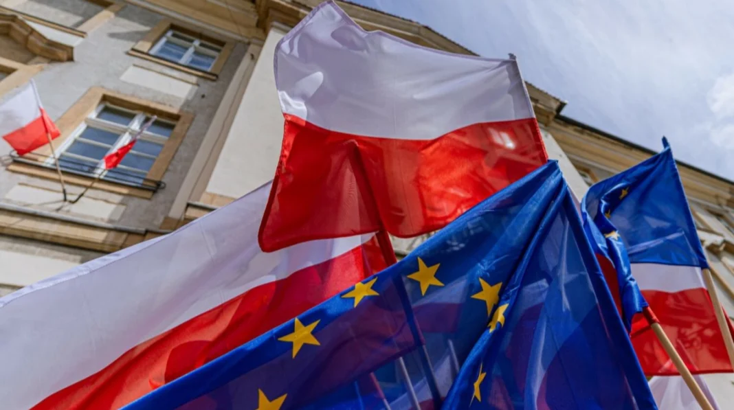 Flags of Poland and the EU